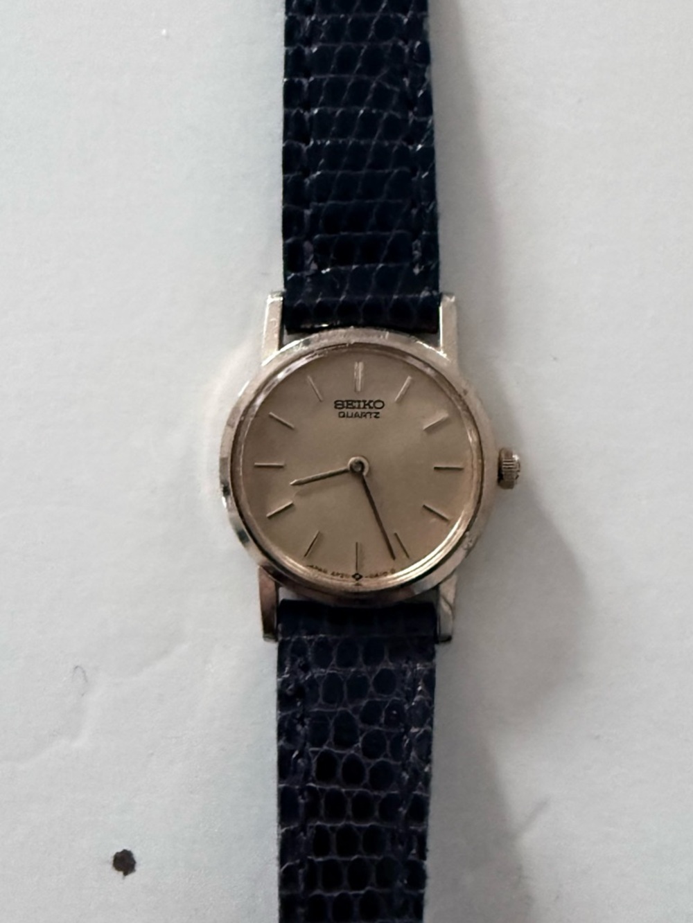 Seiko Silver Dial Watch with Black Leather Strap